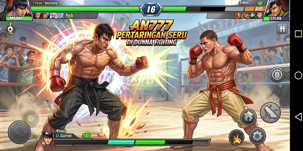 Tampilan gameplay AN777 menampilkan pertarungan yang intens dan karakter yang beragam.