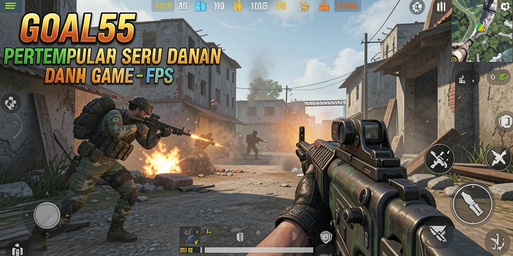 Tampilan seru gameplay di GOAL55 dengan aksi tembak-menembak