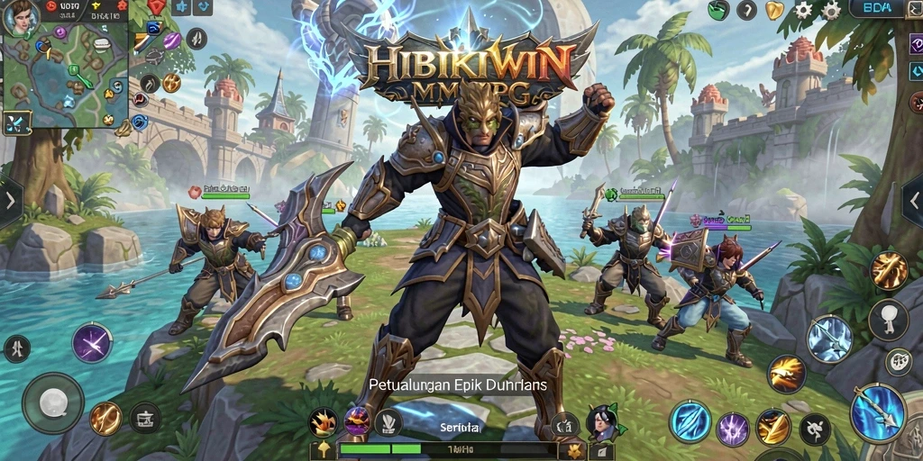 Screenshot HIBIKIWIN menampilkan aksi seru dalam pertarungan MMORPG.
