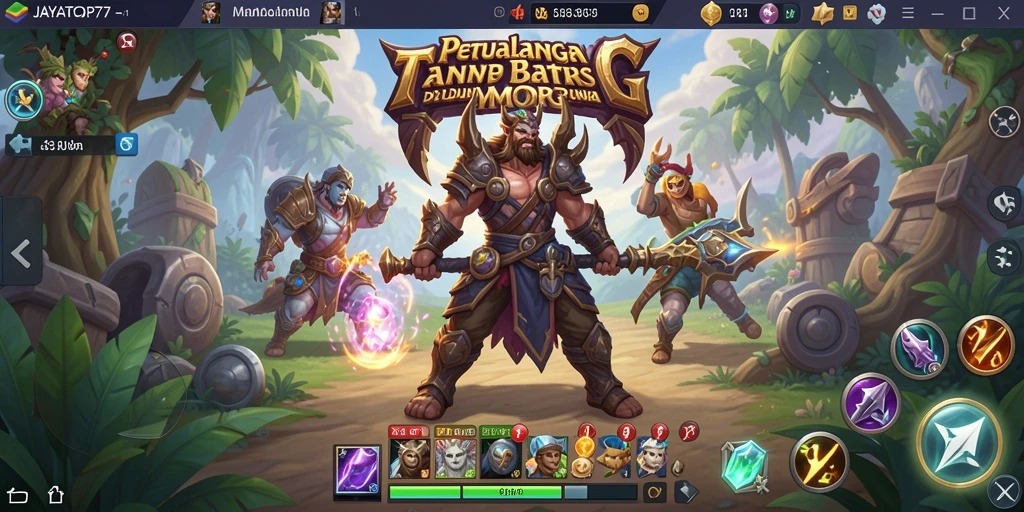 Tampilan gameplay JAYATOP77 yang menampilkan pertarungan epik di dunia MMORPG.