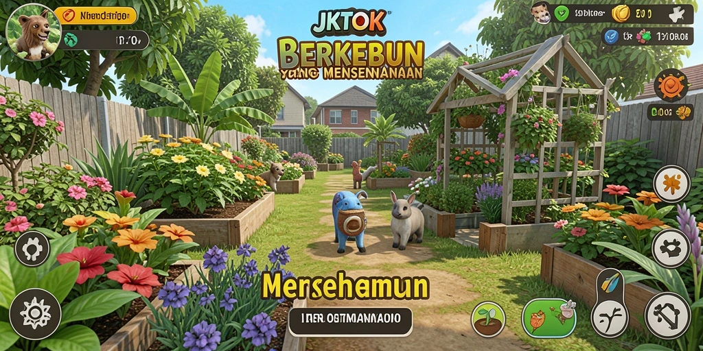 Tangkapan layar utama JKTOK menampilkan keseruan berkebun yang interaktif.