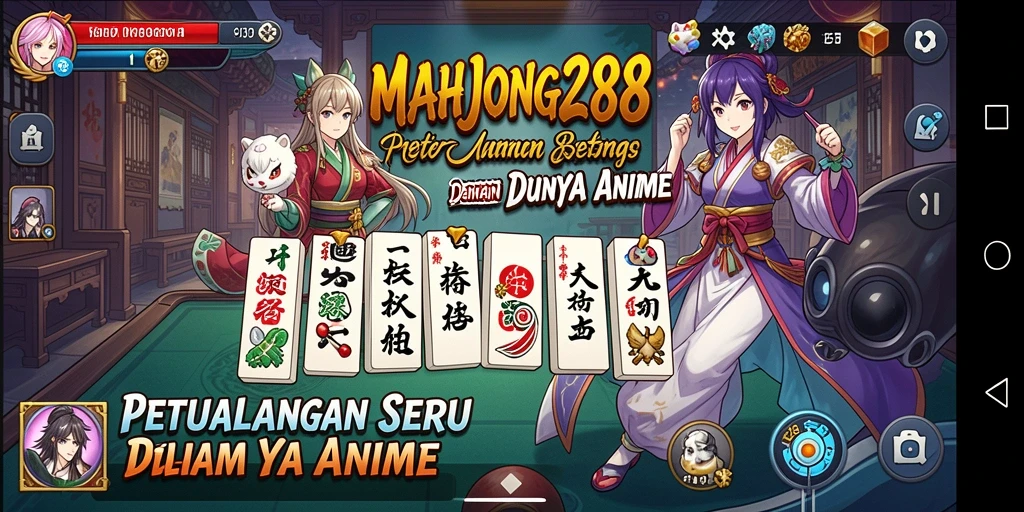 Tampilan gameplay MAHJONG288 yang penuh warna dan karakter anime.