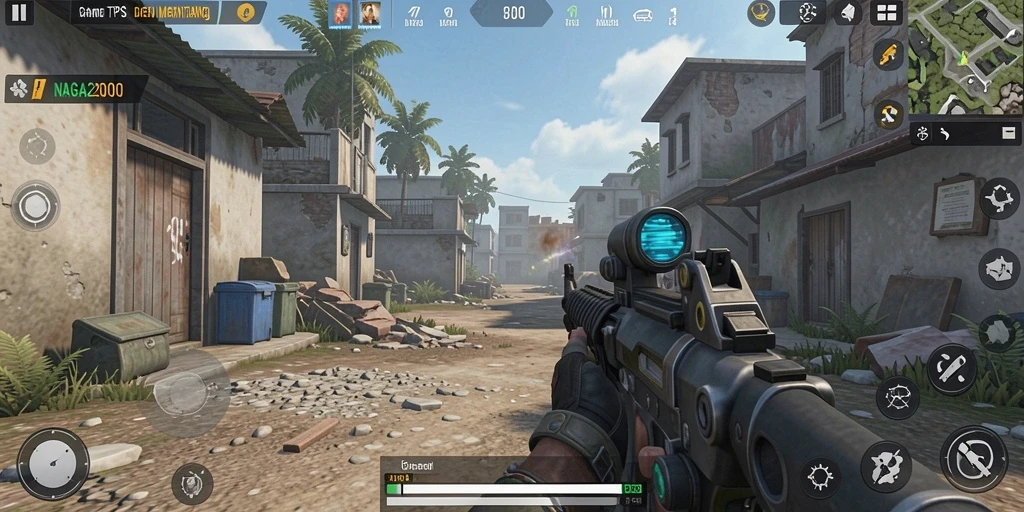 Screenshot gameplay <strong>NAGA2000</strong> menampilkan aksi tembak-menembak yang intens.