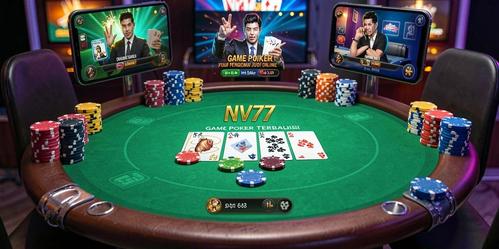 Screenshot gameplay NV77 menampilkan suasana seru Poker online.