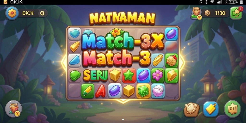 Tampilan gameplay seru dari OKJK dengan efek warna-warni Match-3.