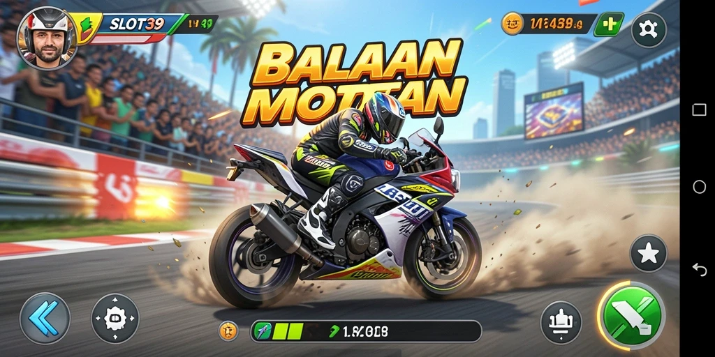 Tampilan menarik dari gameplay balapan motor di SLOT39 yang mendebarkan.