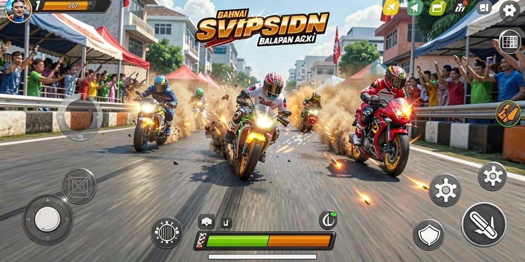 Tampilan screenshot SVIPSIDN menunjukkan aksi balapan motor yang mendebarkan.